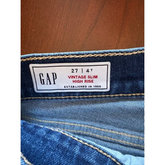 GAP Vintage Slim High Rise Jeans in Medium Wash with Raw Hem Size 27 US 4 Tall - Picture 5 of 11